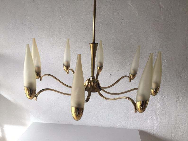 photo for sale Mid Century Modern 8 Armed Brass & Long Smoke Glass Tubes Breathtaking Xxl Chandelier   1960s Italy