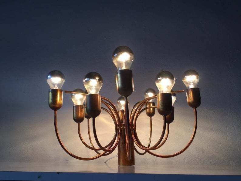 photo for sale Cosack Rare 10 Arc Shaped Arms Full Brass Chandelier   Beautiful Old Brass Patina   1970s Germany
