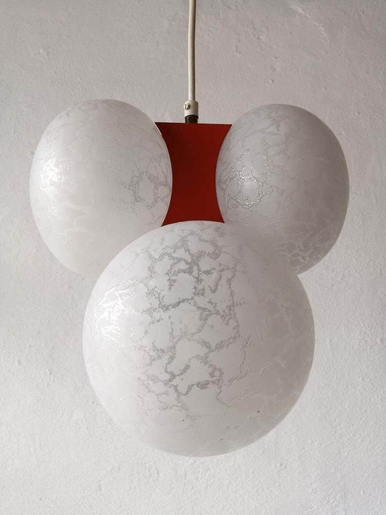 Moderne Leuchten 4 Amorphous Glass & Beautiful Orange Metal Body Chandelier   1970s Germany photo vinterior