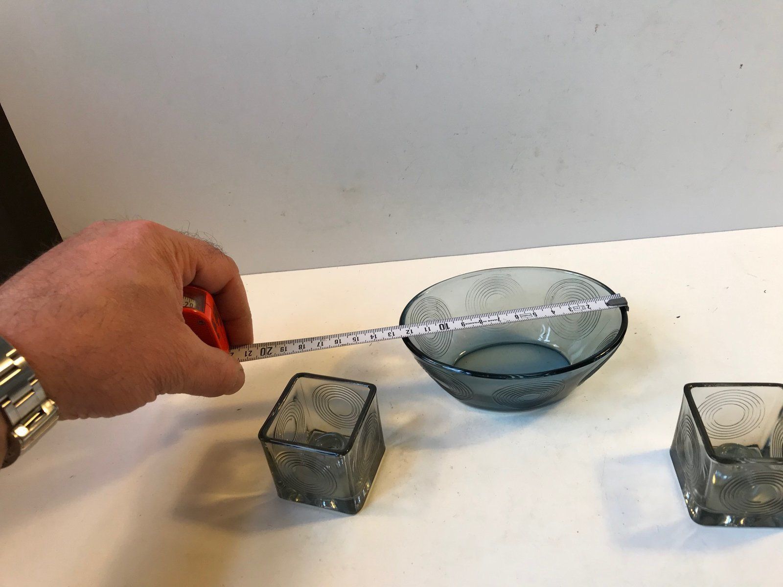 Cubist Candleholders And Bowl Set By Per Lütken For Holmegaard, 1970s, Set Of 3 photo vintage