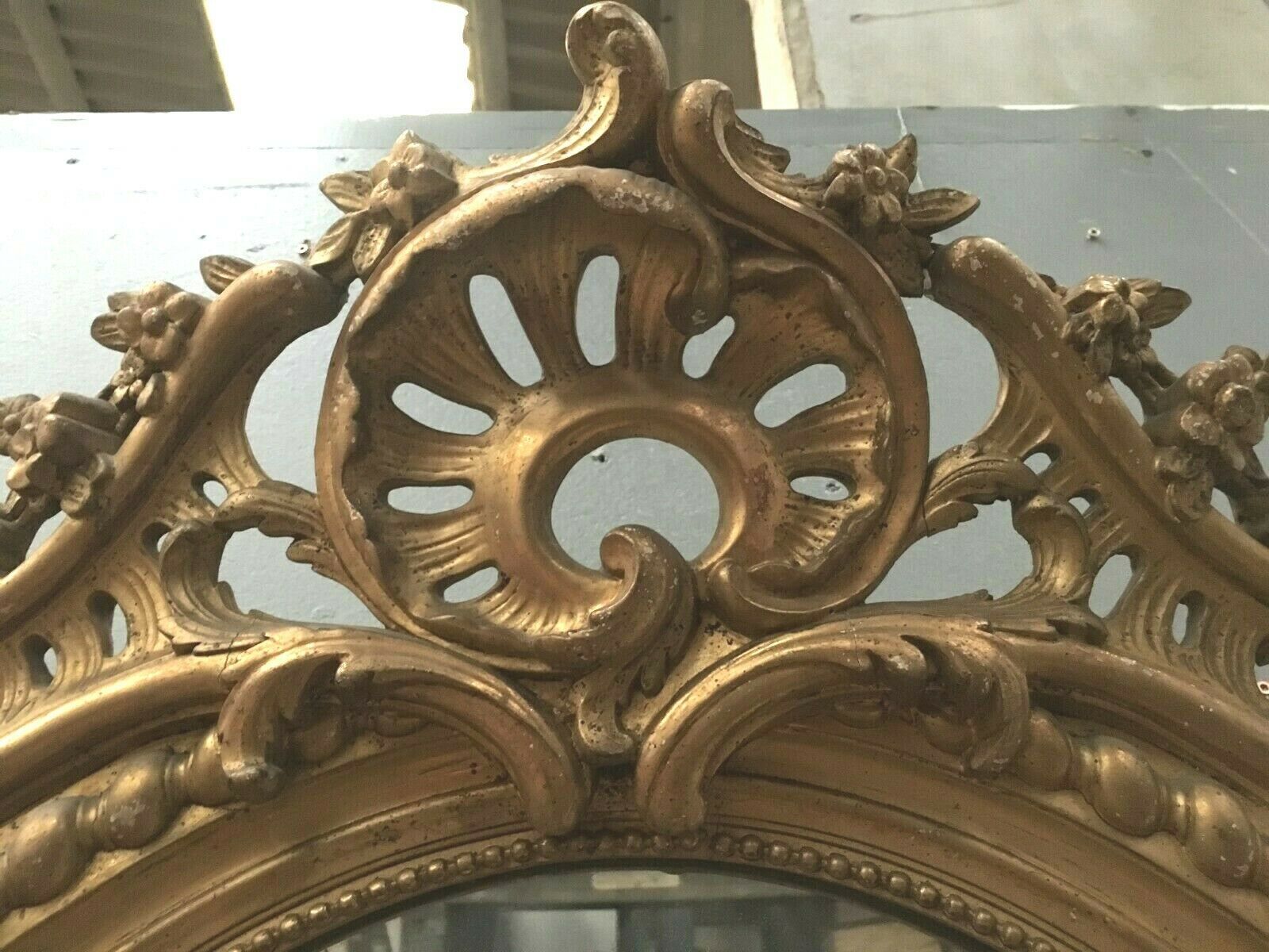 Oval Mirror With Wooden Pediment And Gilded Stucco Oval Ice Beveled Napoleon III  80x120cm photo buy