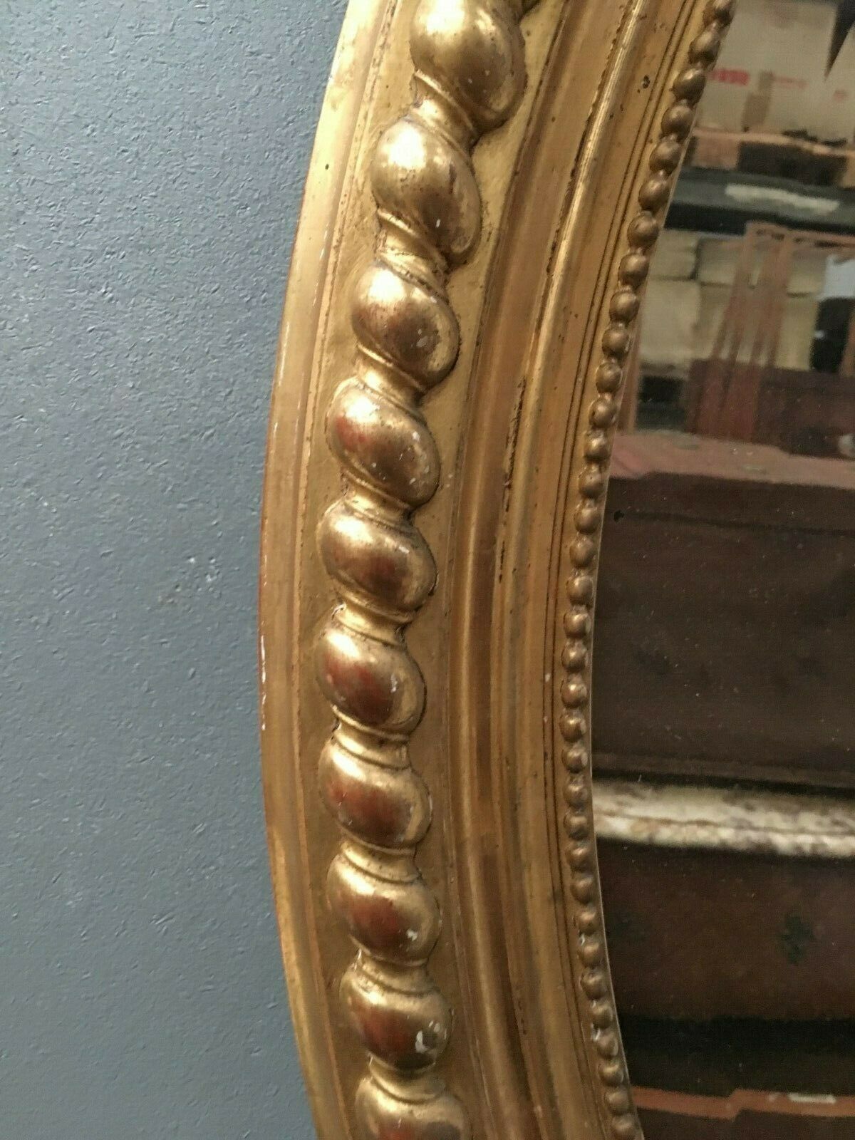 Oval Mirror With Wooden Pediment And Gilded Stucco Oval Ice Beveled Napoleon III  80x120cm photo vintage