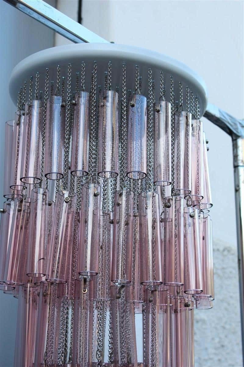 Pair Of Round Venini Cascade Chandeliers Straws Viola Murano Glass Italian photo 7158.0