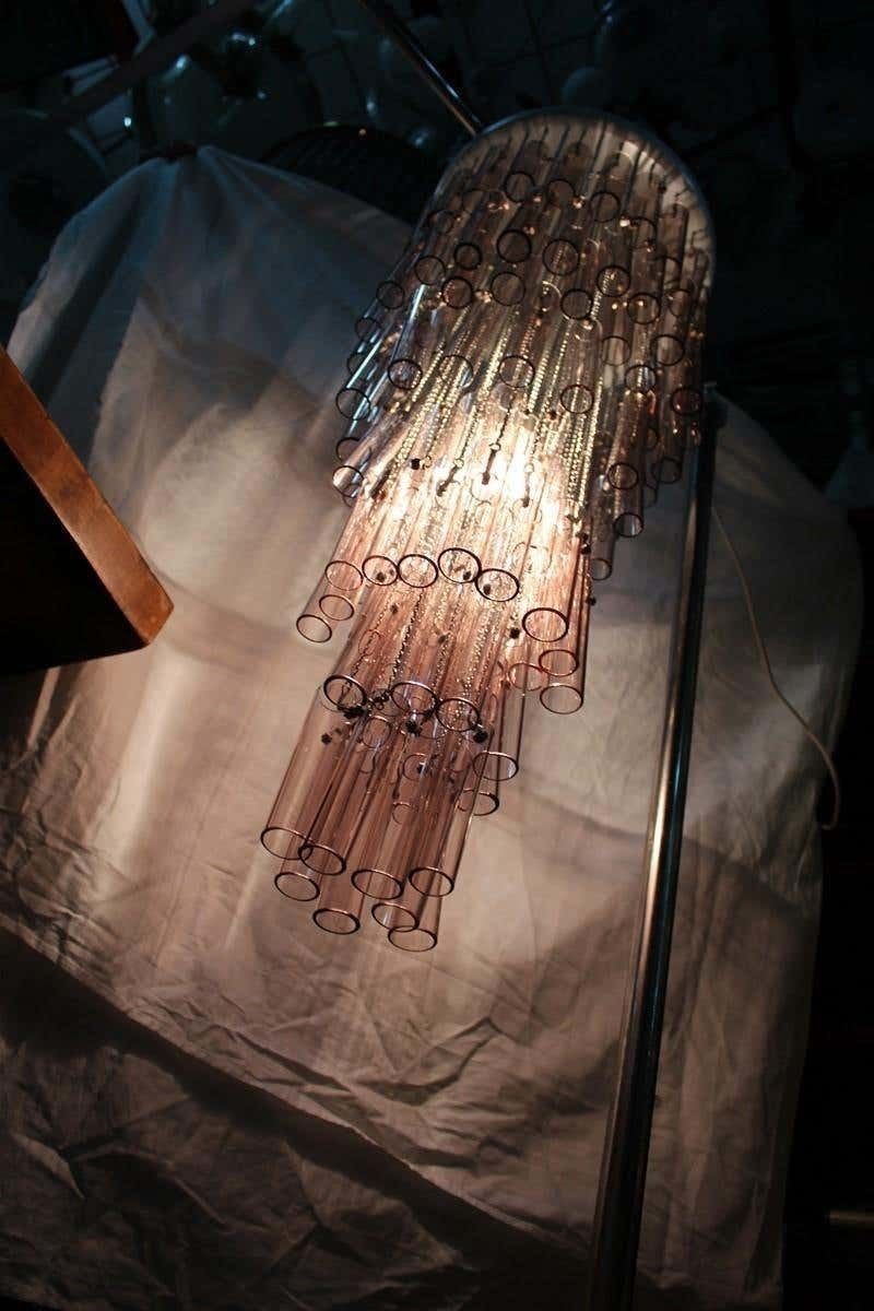 photo buy Pair Of Round Venini Cascade Chandeliers Straws Viola Murano Glass Italian