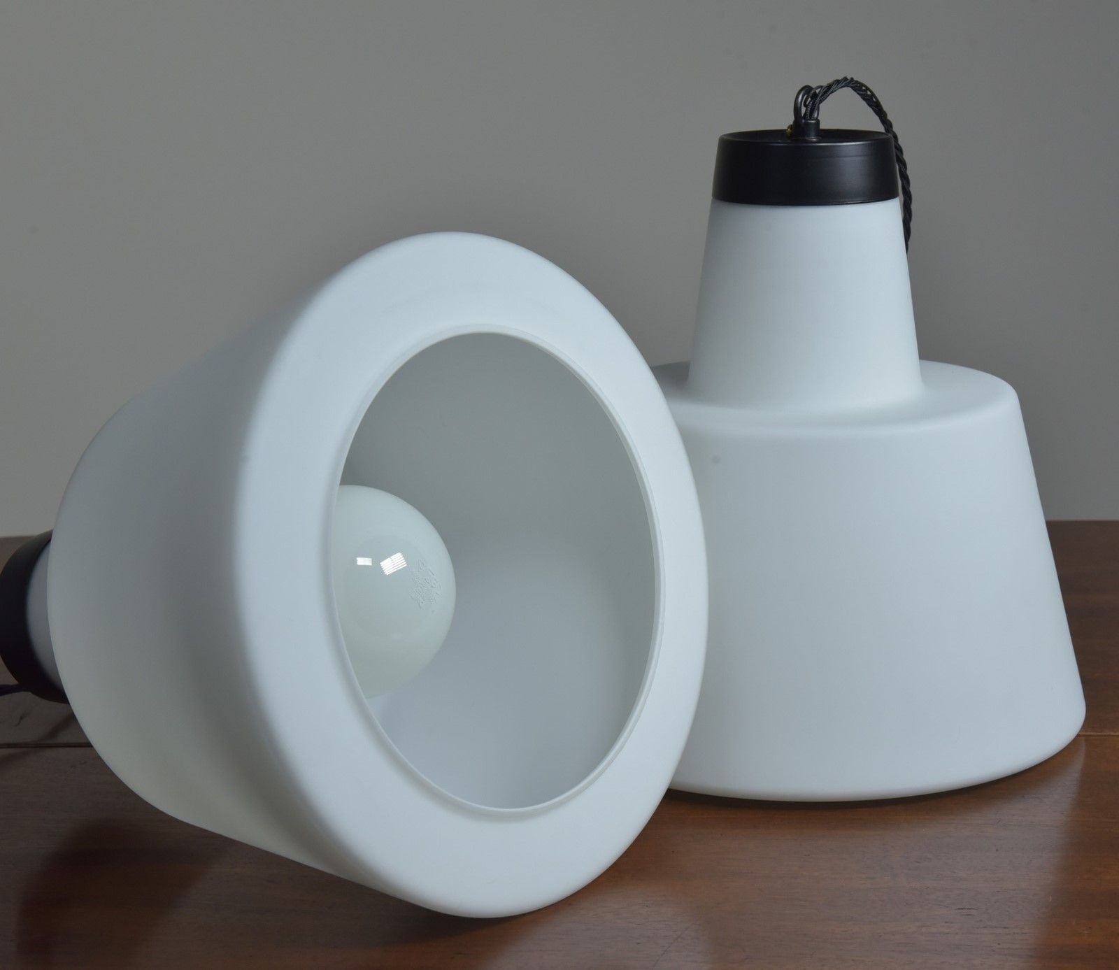 Stepped Conical Opaline Lights photo vintage