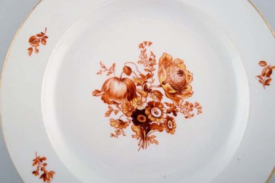 Three Antique Meissen Porcelain Plates With Orange Hand Painted Flowers photo for sale