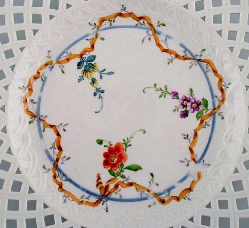 Two Antique Meissen Plates In Pierced Porcelain With Hand Painted Floral Motifs photo for sale