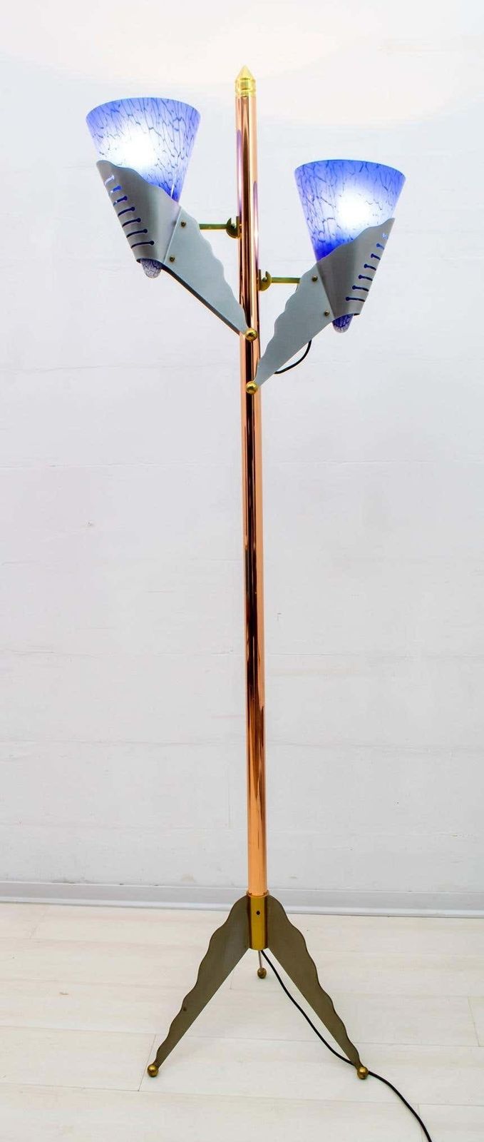 Relco Milano Modernist Italian Murano Glass And Brass Floor Lamp, 1980s photo for sale