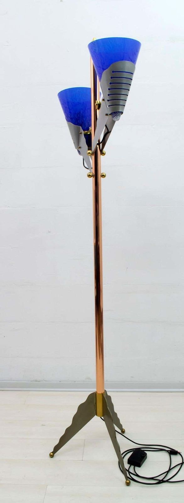 Relco Milano Modernist Italian Murano Glass And Brass Floor Lamp, 1980s photo vinterior