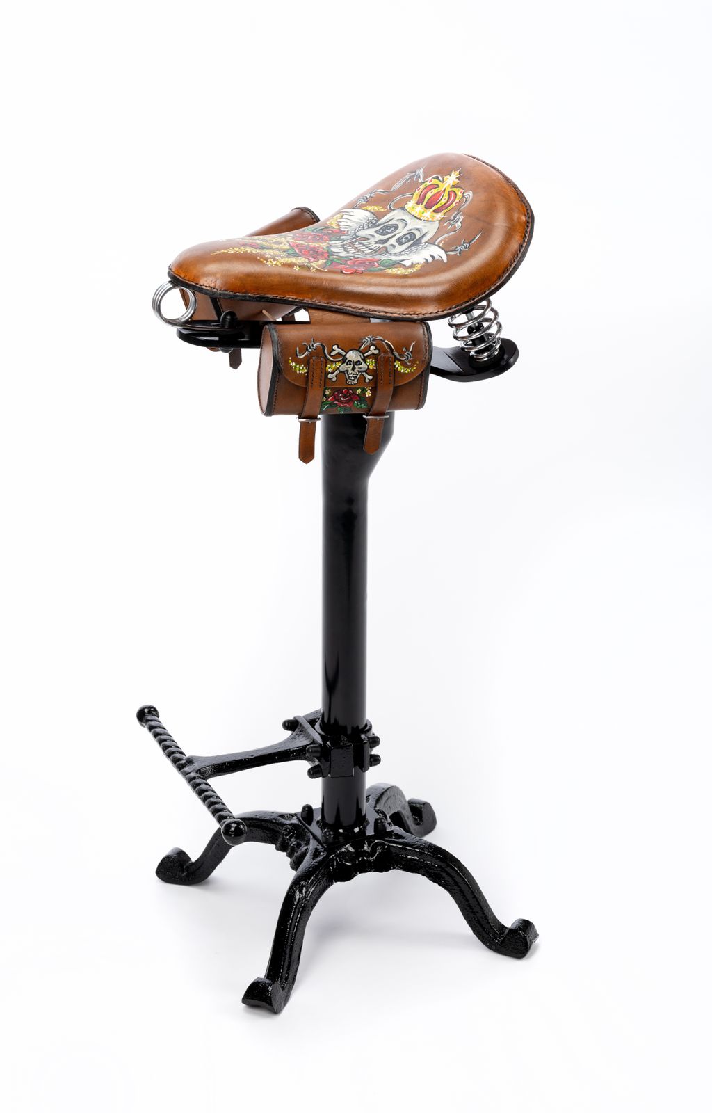 photo for sale The Unique One Off Handmade Leather, Sprung 'Harley Bobber' Motorcycle Saddle Bar Stool.