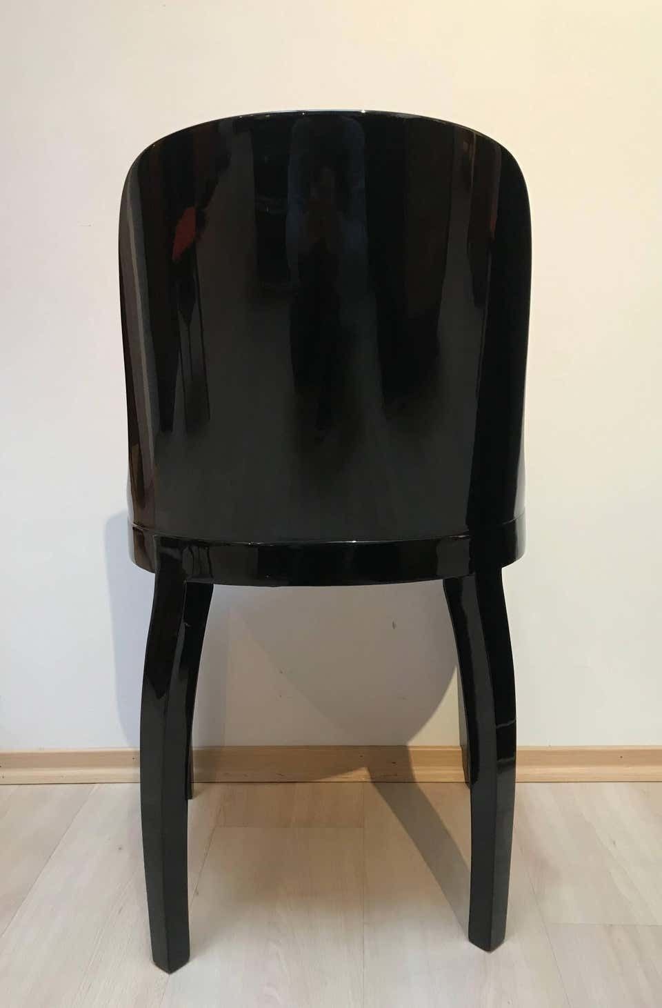 photo furniture Set Of Five Art Deco Dining Chairs, Black With Orange Fabric, France, Circa 1930