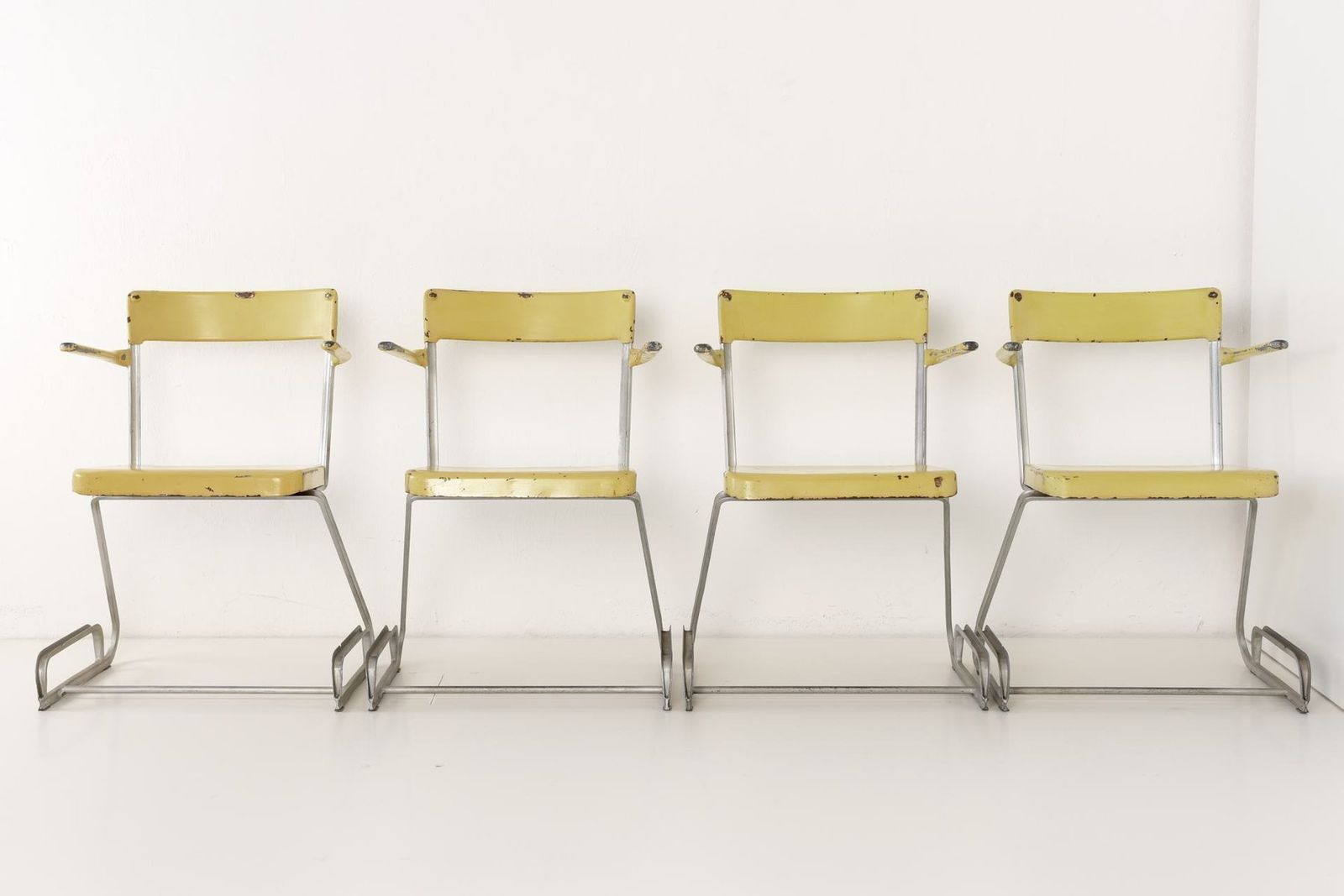 Swiss Industrial Iron And Zinc Dining Chairs, 1940s, Set Of 4 photo Furniture
