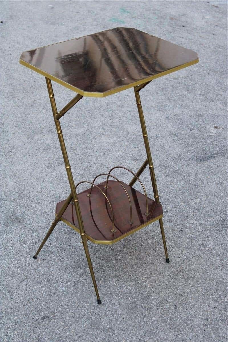 Midcentury Shelf Italian Design Brass Gols Wood Newspapers photo furniture