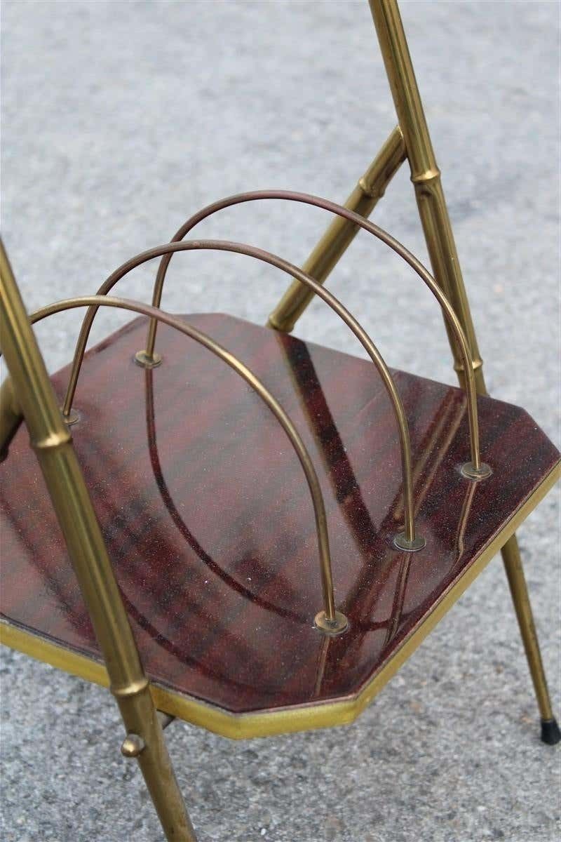 Midcentury Shelf Italian Design Brass Gols Wood Newspapers photo Furniture
