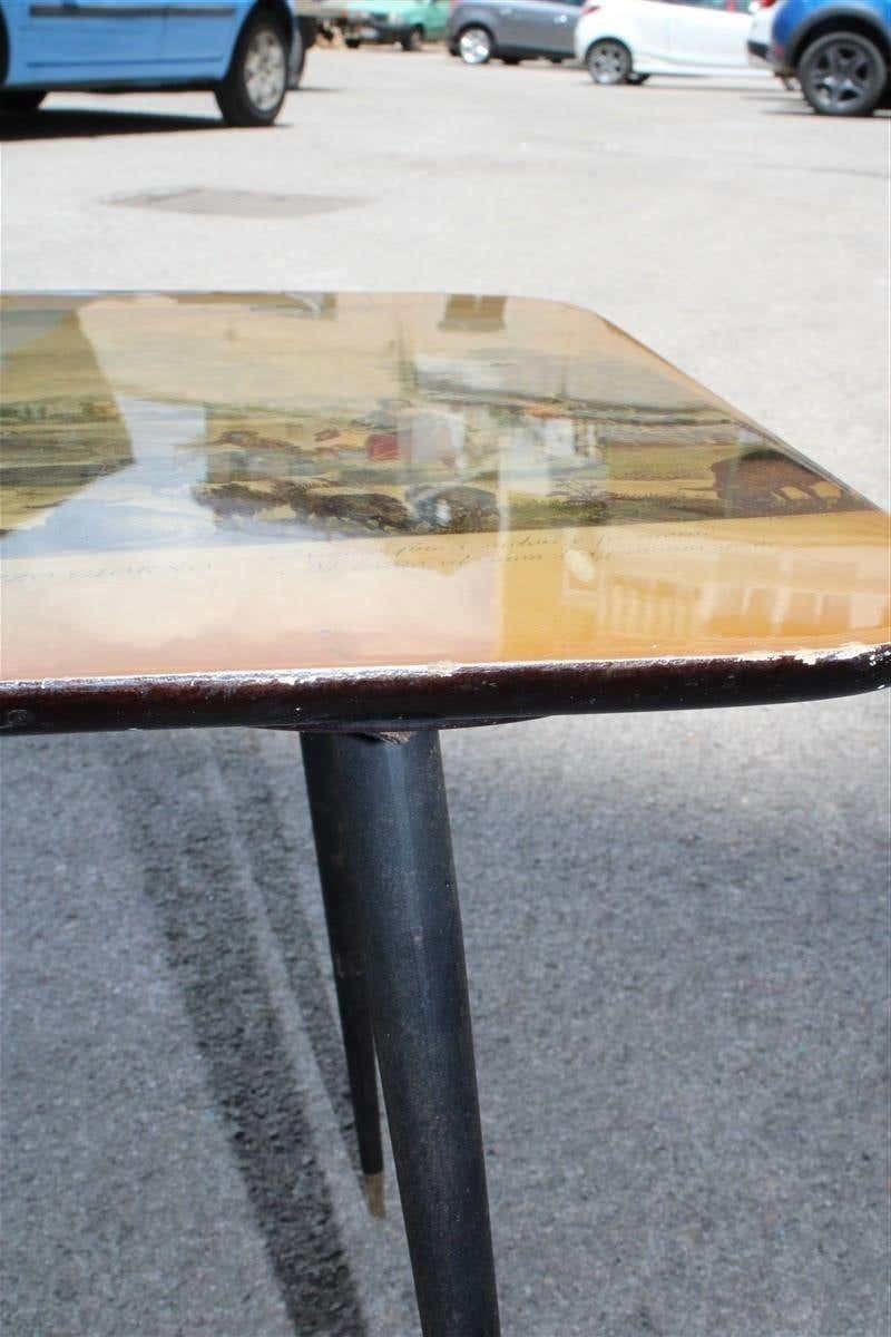 Midcentury Curved Coffee Table With Wagner Prints, Metal Feet And Gold Brass photo vinterior