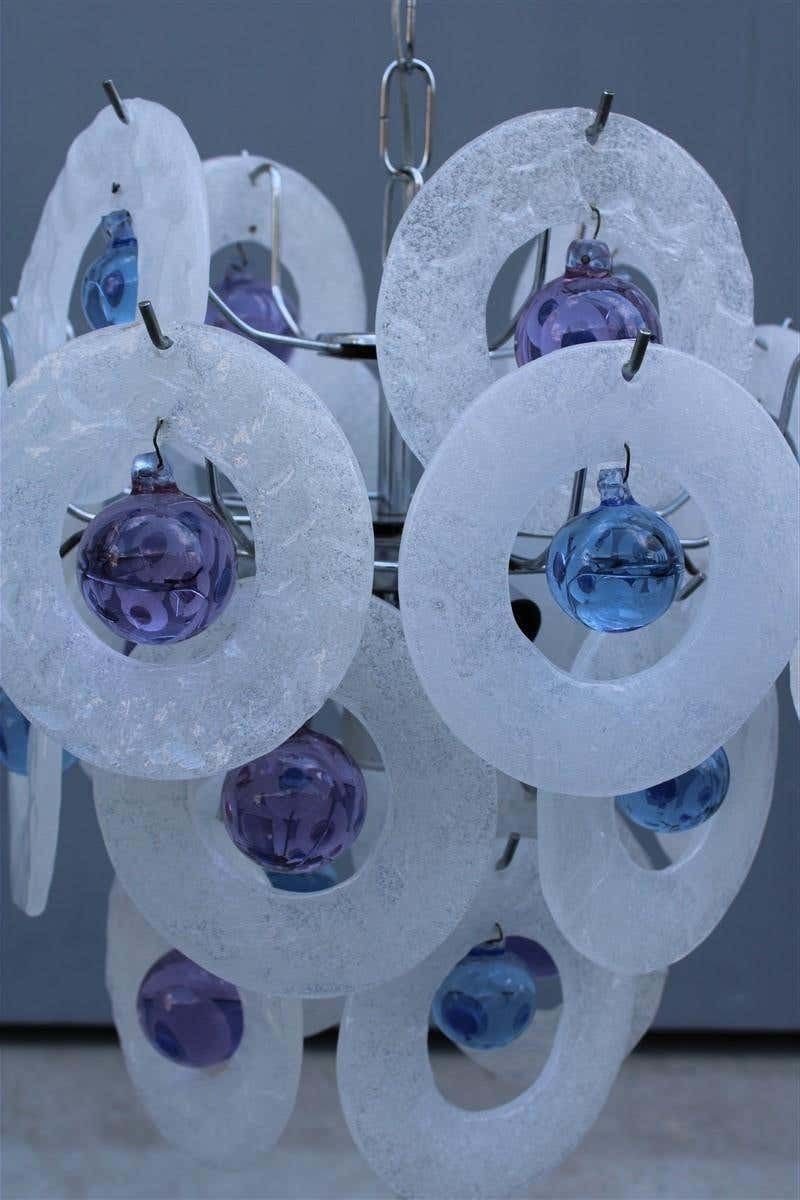 Round Italian Murano Chandelier White Pulegoso Glass Wisteria photo 1649.0