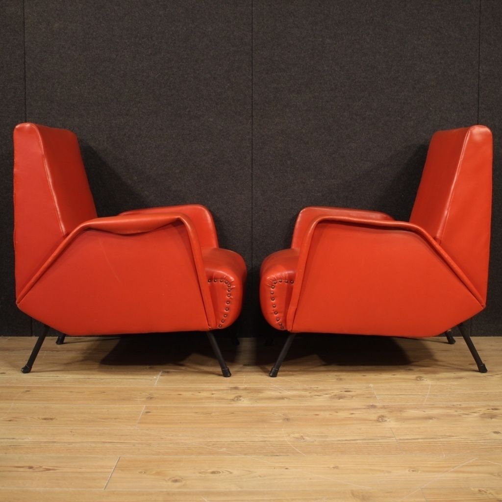 Pair Of Italian Design Armchairs In Red Faux Leather photo 2400.0