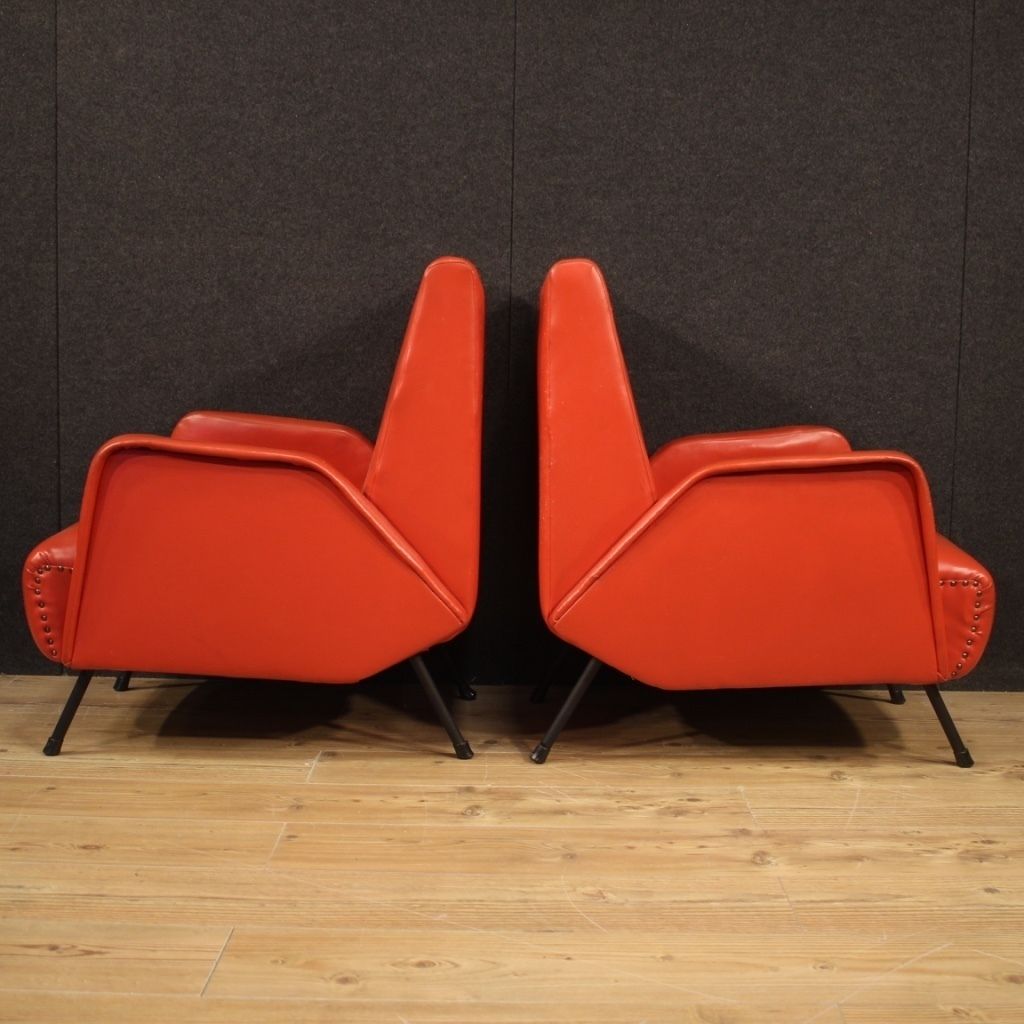Pair Of Italian Design Armchairs In Red Faux Leather photo buy