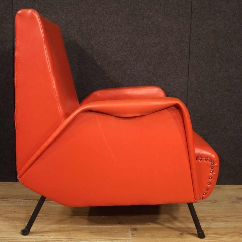 Furniture Pair Of Italian Design Armchairs In Red Faux Leather photo