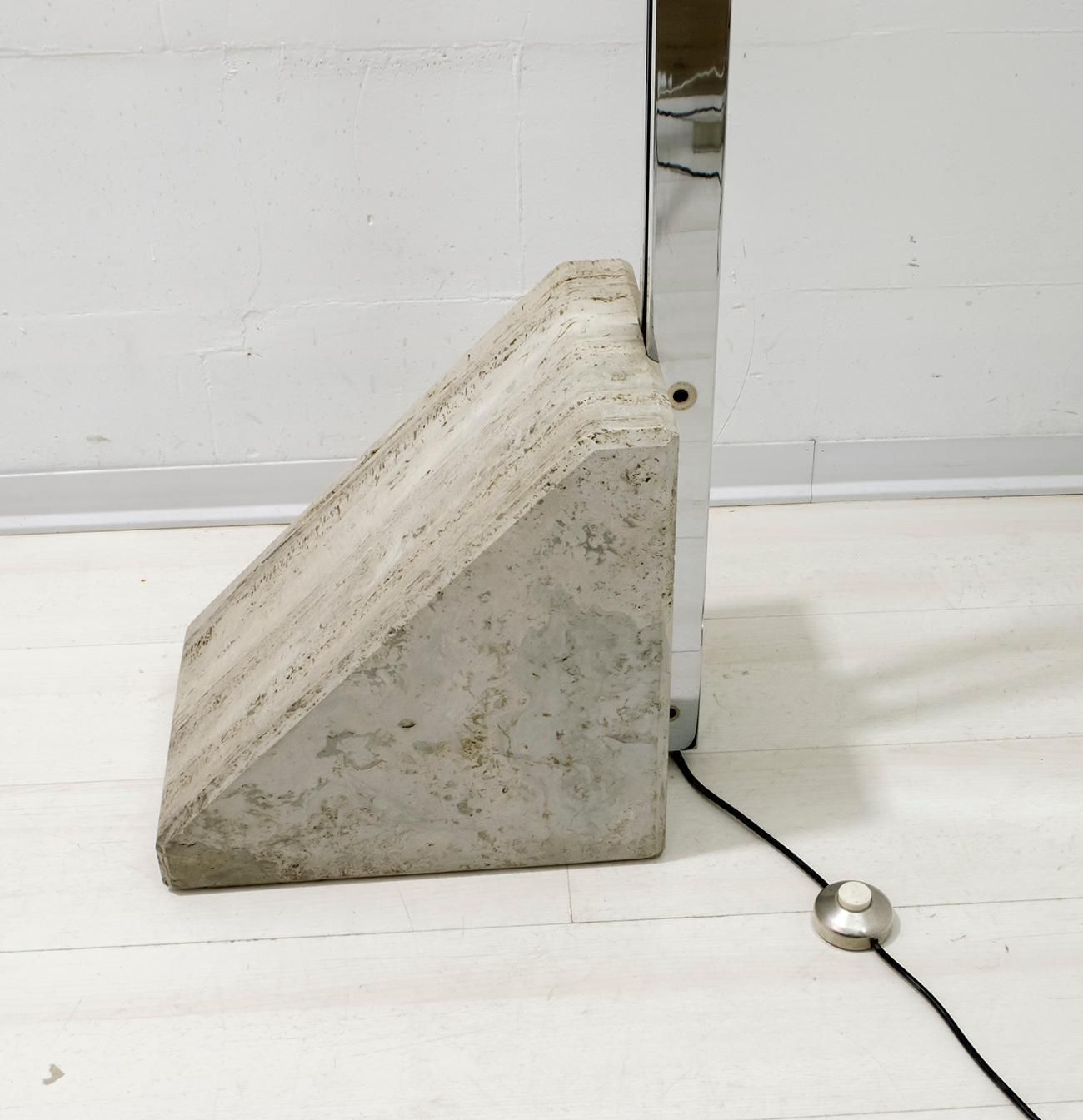 Mid Century Modern Italian Steel And Travertine Floor Lamp, 1970s photo vintage