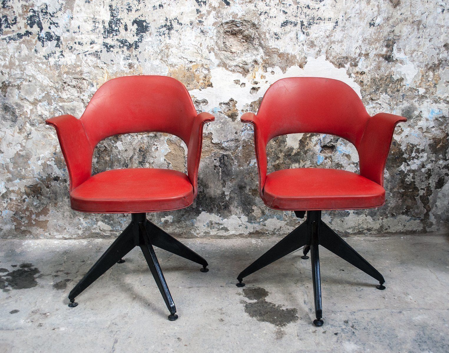 Italian Iron And Vinyl Swivel Chairs, 1950s, Set Of 2 photo buy
