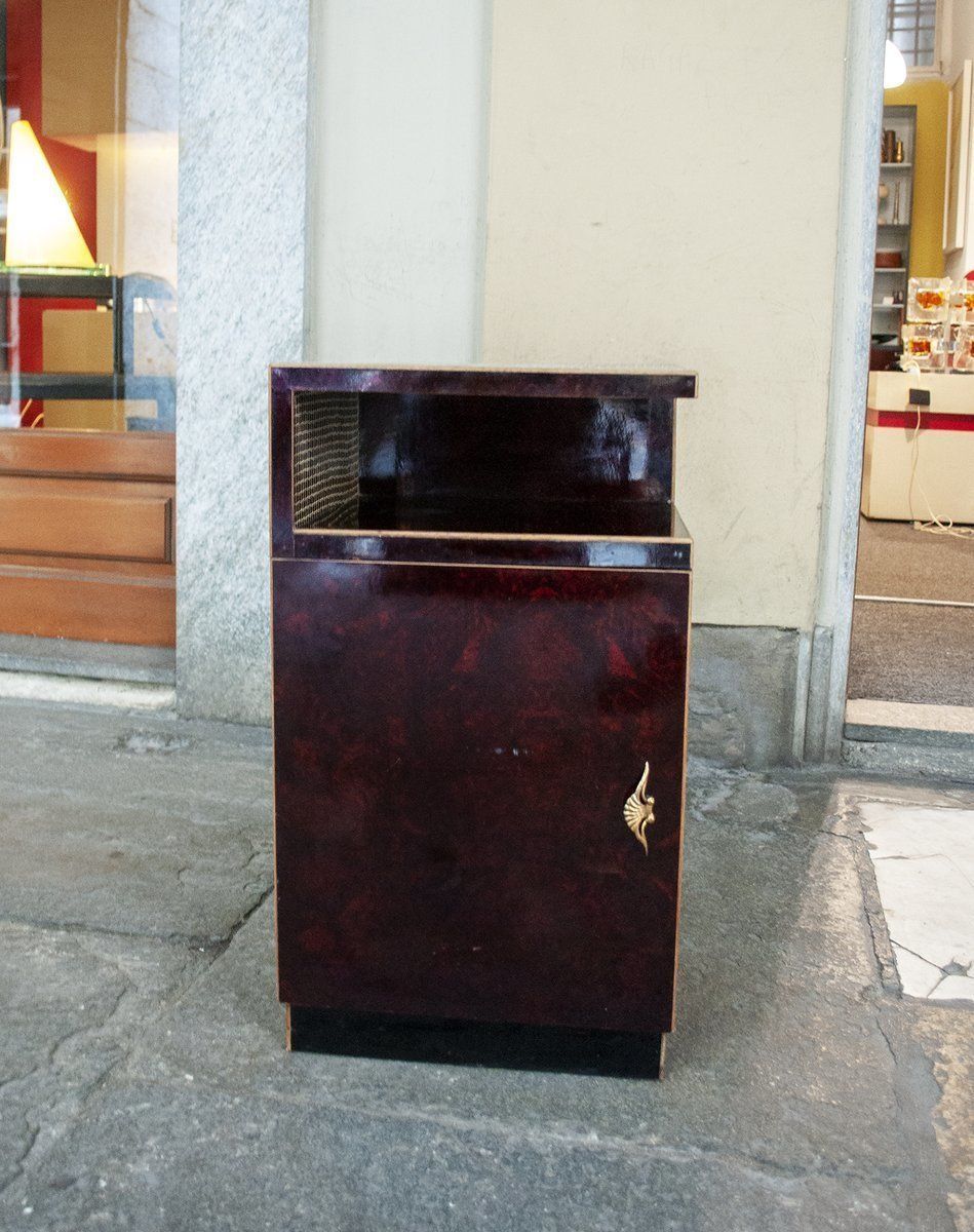 Art Deco Italian Brass And Wood Nightstand, 1930s