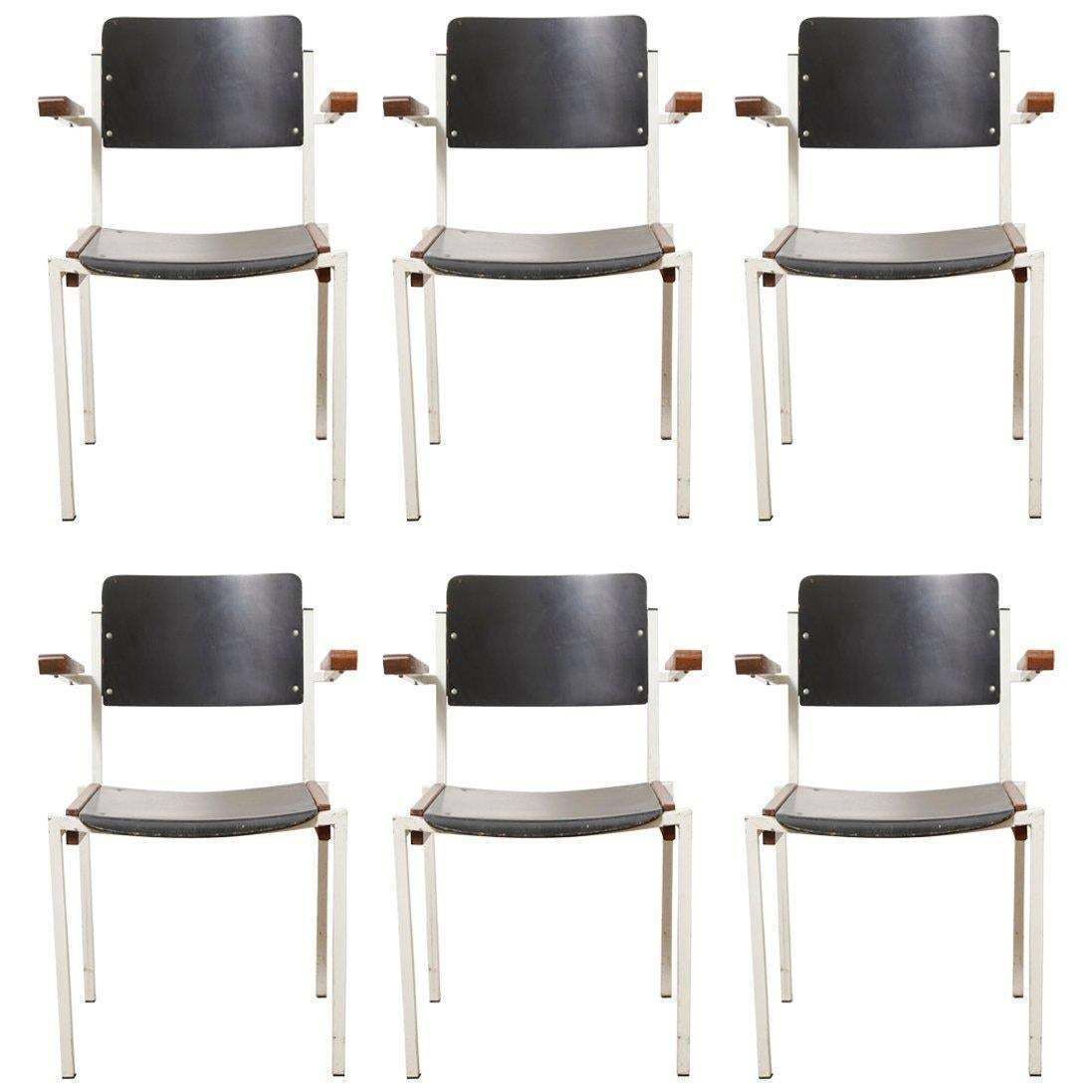 Set Of Six Industrial Stacking Armchairs By W. Gispen For Riemersma, 1950s