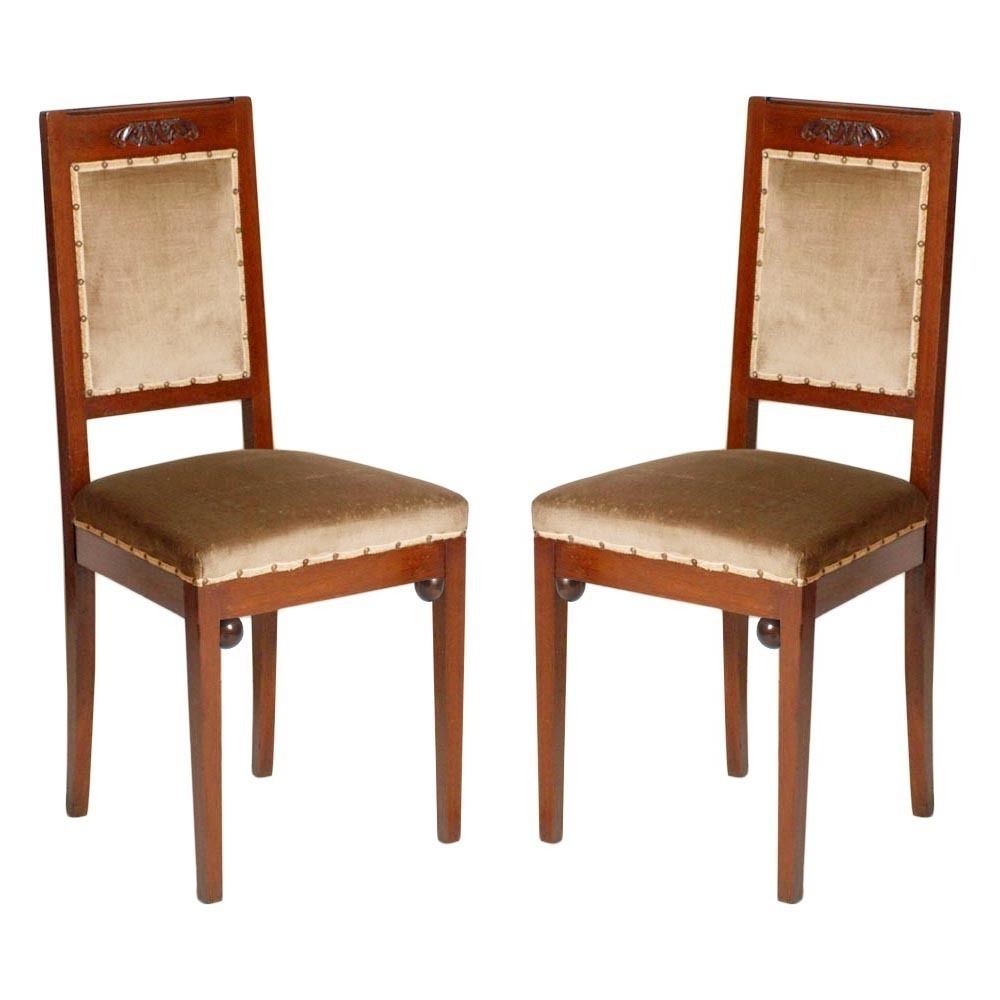 Wiener Werkstätte Art Nouveau Chairs In Walnut, Original Taupe Velvet Upholstery photo furniture