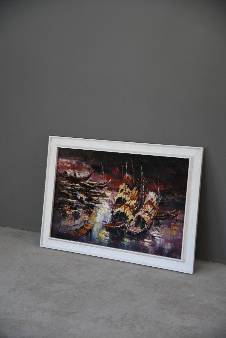 Mid Century Oriental Abstract Oil On Board. photo for sale