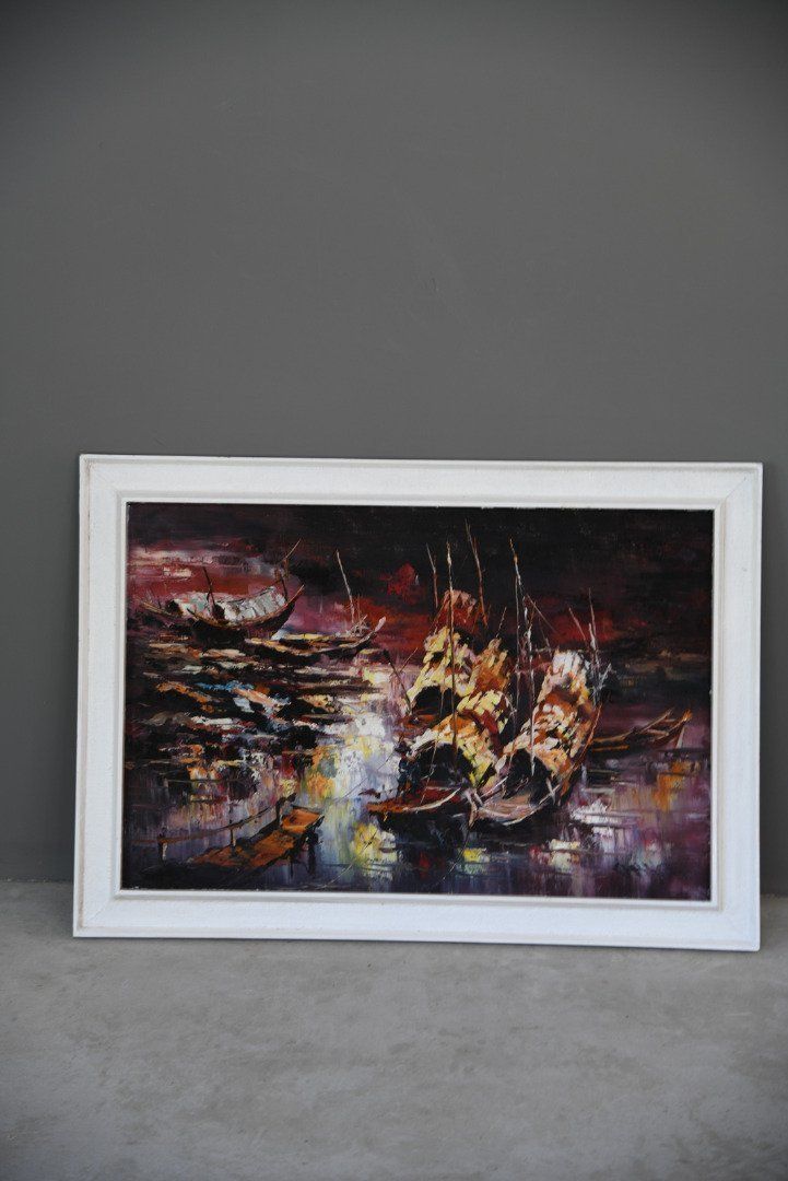Mid Century Oriental Abstract Oil On Board. photo Art