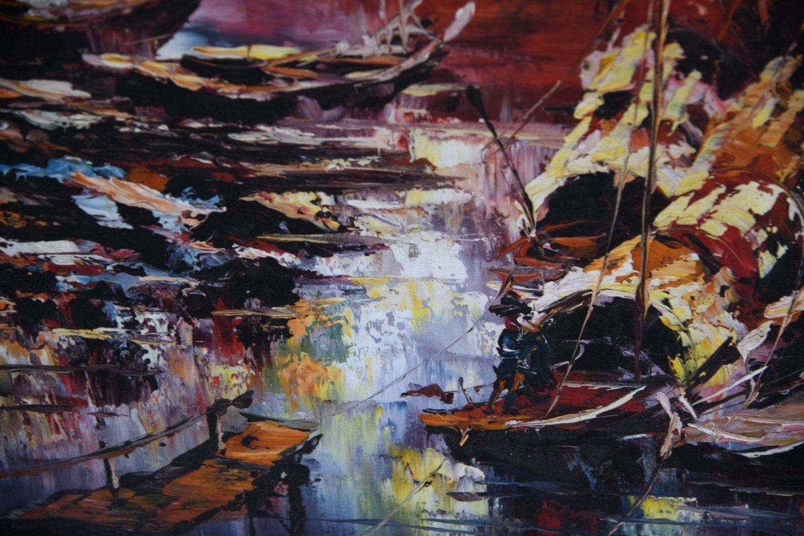 Mid Century Oriental Abstract Oil On Board. photo buy