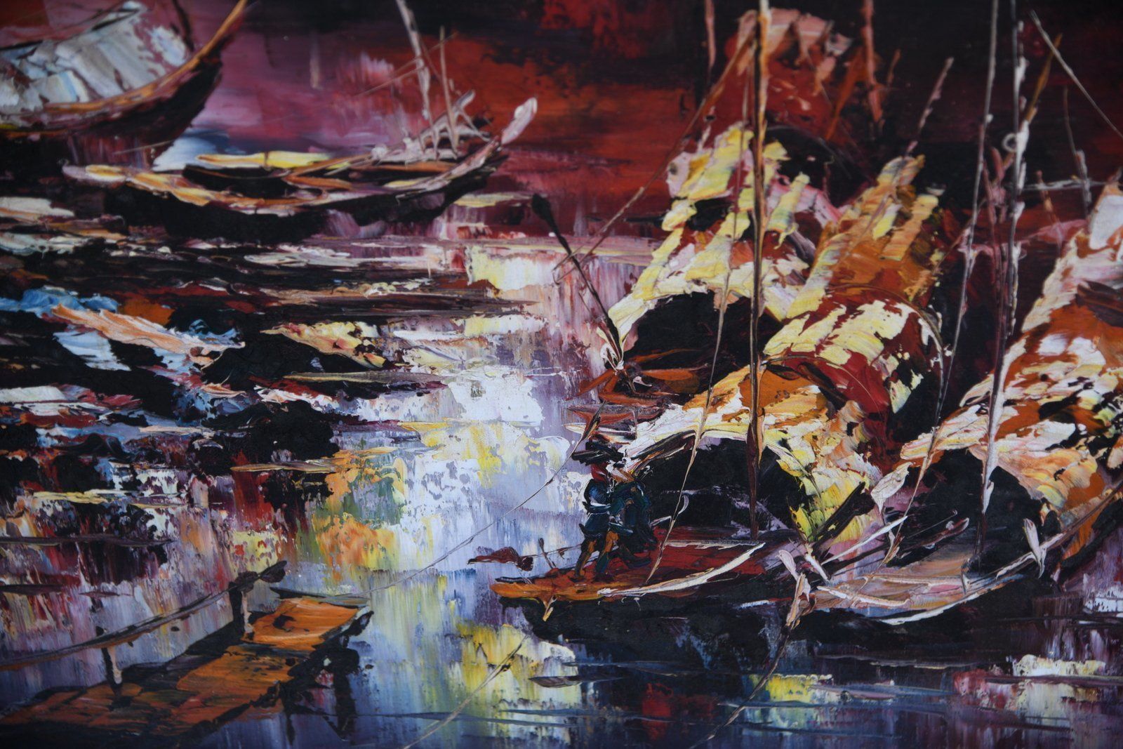 Mid Century Oriental Abstract Oil On Board. photo vintage