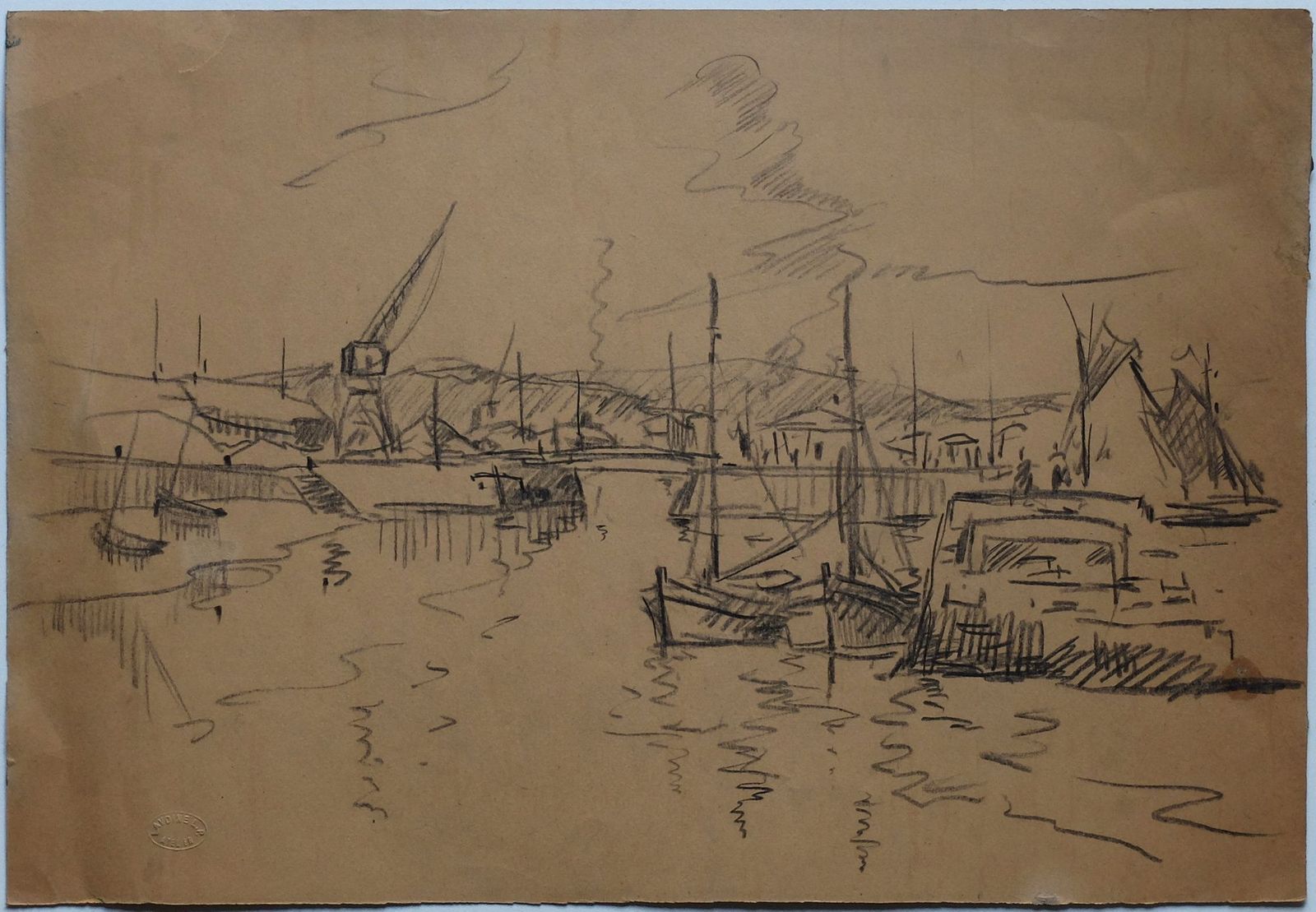 Lavoine Robert (1916 1999)   Pastel On Paper   The Entrance To The Port (Dives Calvados Region?