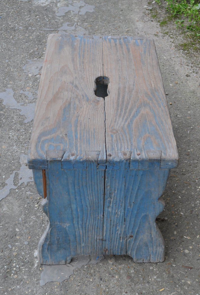 Blue Painted Rustic Stool, 1940s photo furniture