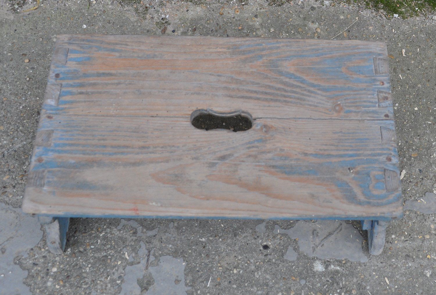 Blue Painted Rustic Stool, 1940s photo for sale