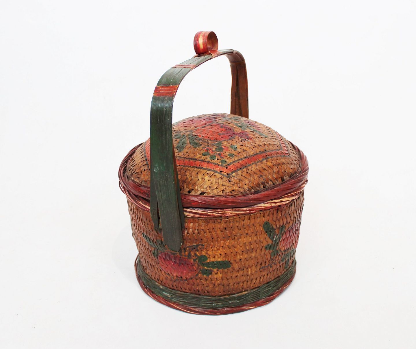 Chinese Bread Basket With Original Red Paint From Around The 1880s.