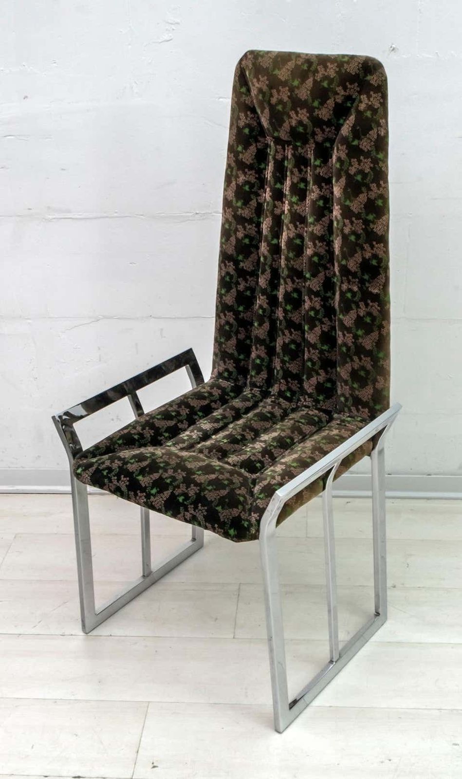 Set Of 4 Mid Century Modern Italian Chromed Steel And Velvet Dining Chairs, 70s photo buy