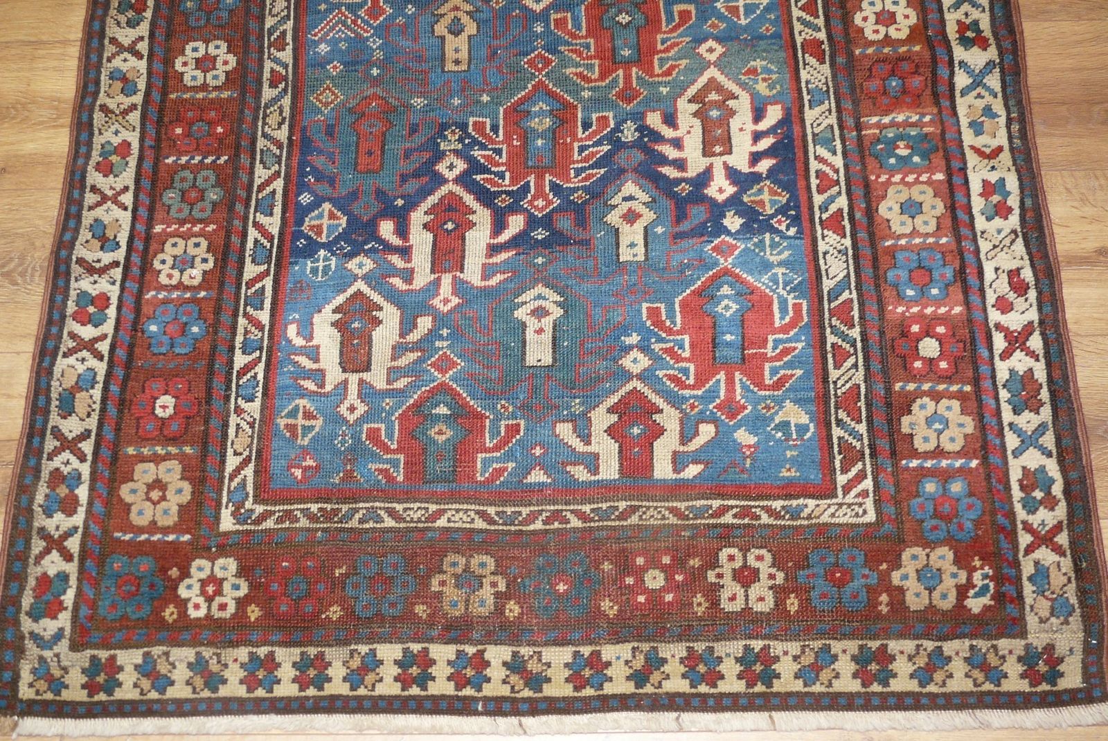 Genuine Antique Hand Knotted Caucasian Kazak Design Rug   100% Wool Pile   232 X 109 Cm (7'7" X 3'7") photo furniture