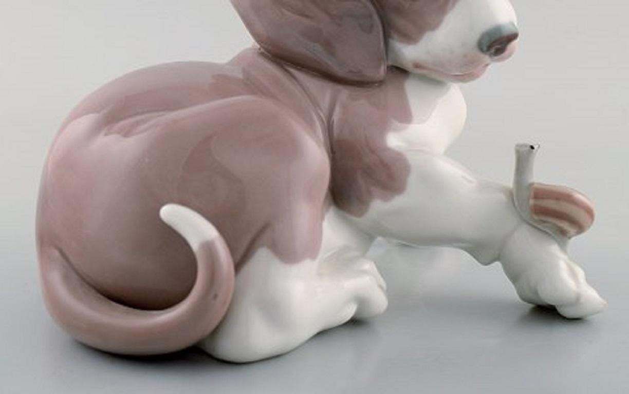 Lladro, Spain, Figure In Glazed Porcelain, Puppy And Snail, 1980s photo 322.0