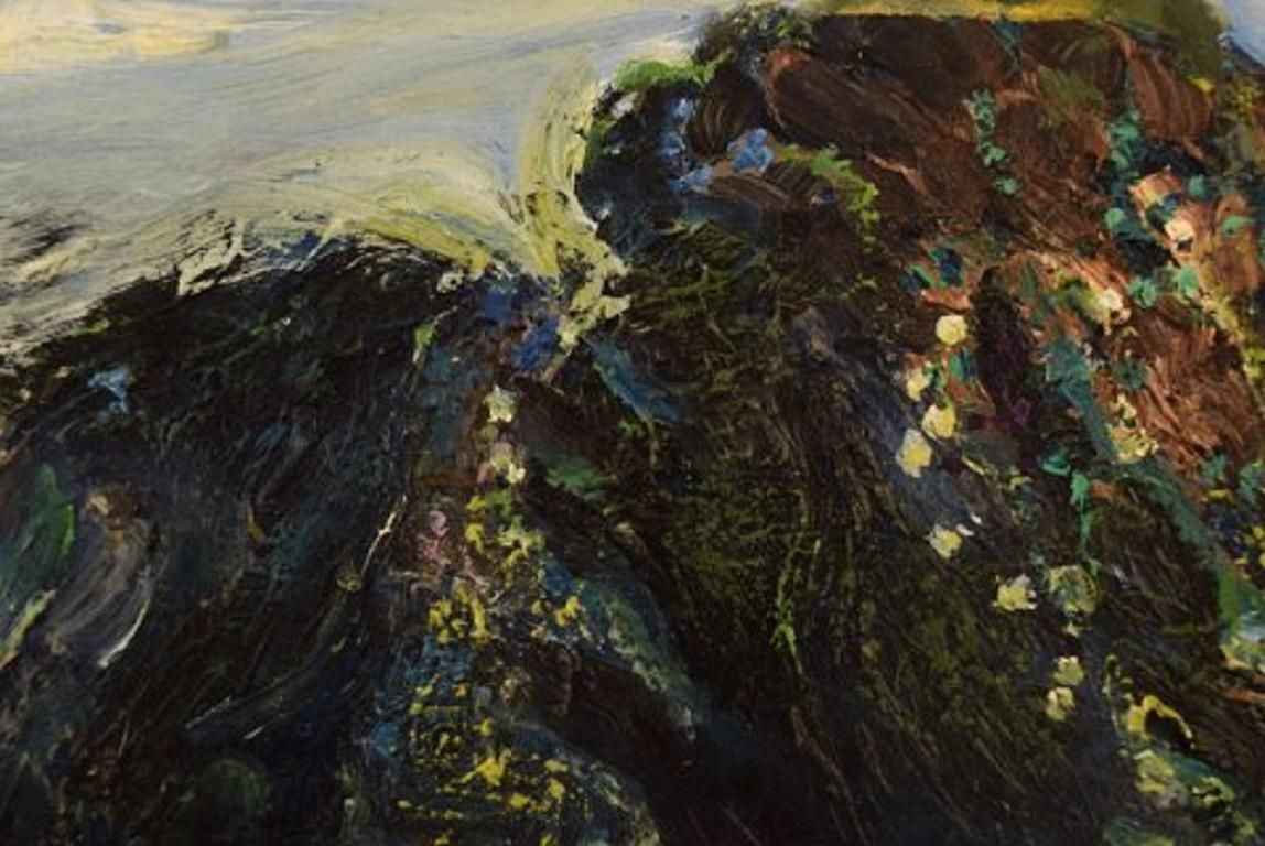 Rolf Nygren, Swedish Painter, Oil On Board, Modernist Landscape, 1960s photo for sale