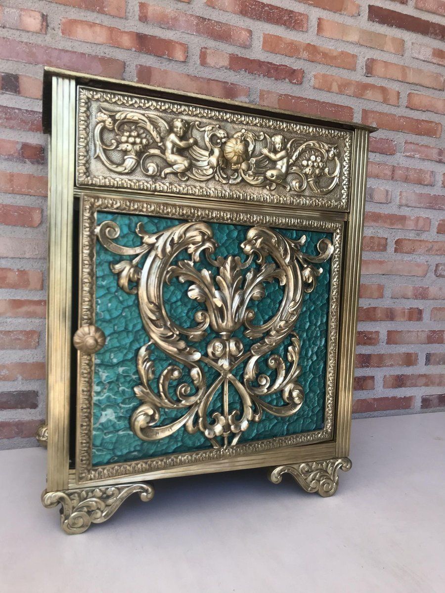 Antique Louis XVI Bronze Vitrine Nightstands With Green Glass Doors And Drawer, Set Of 2 photo buy