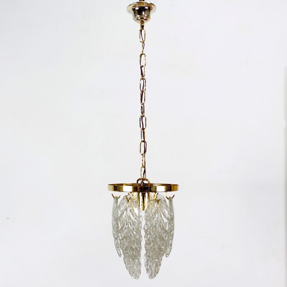 Italian Brass And Murano Glass Ceiling Lamp In The Sryle Of Mazzega, 1970s