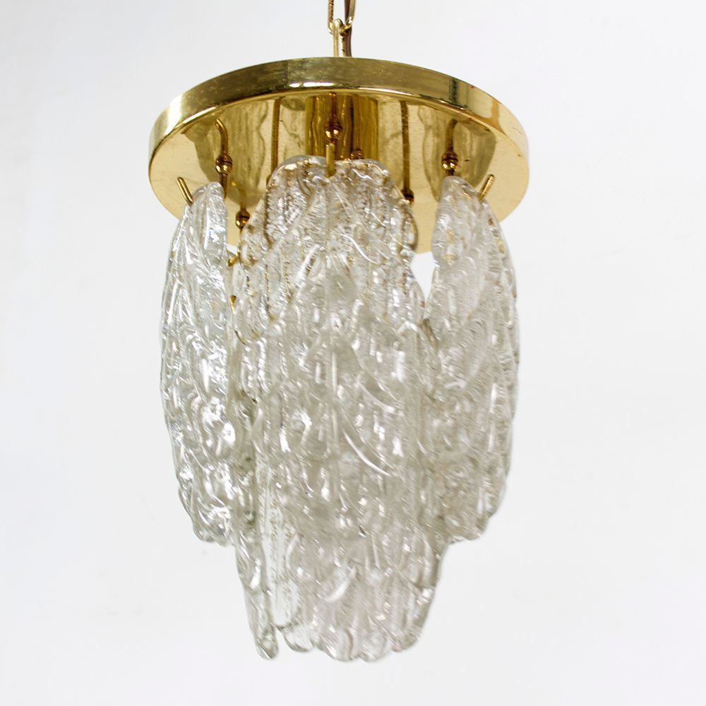 Italian Brass And Murano Glass Ceiling Lamp In The Sryle Of Mazzega, 1970s photo buy