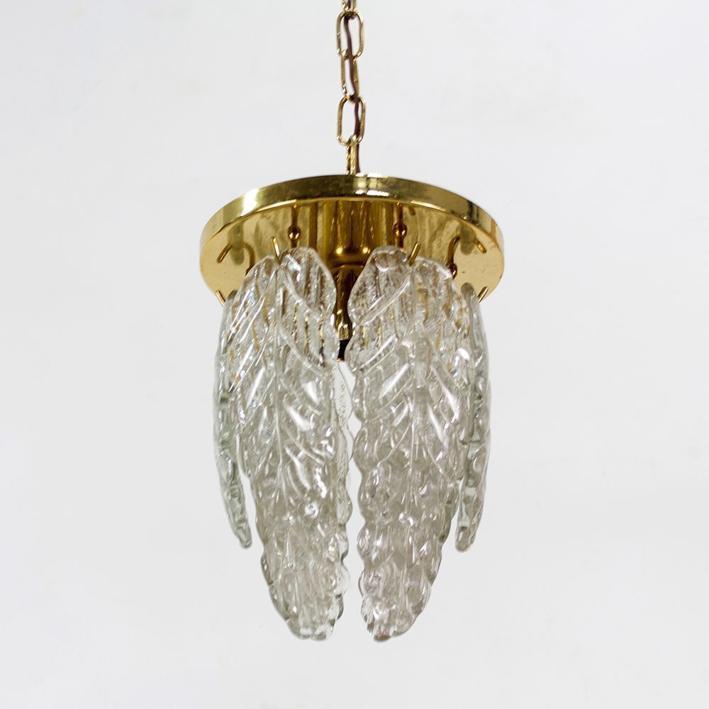photo for sale Italian Brass And Murano Glass Ceiling Lamp In The Sryle Of Mazzega, 1970s