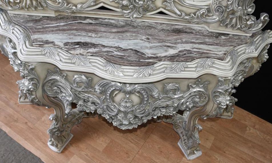 Painted Italian Rococo Silver Gilt Console Table And Mirror Set photo vinterior