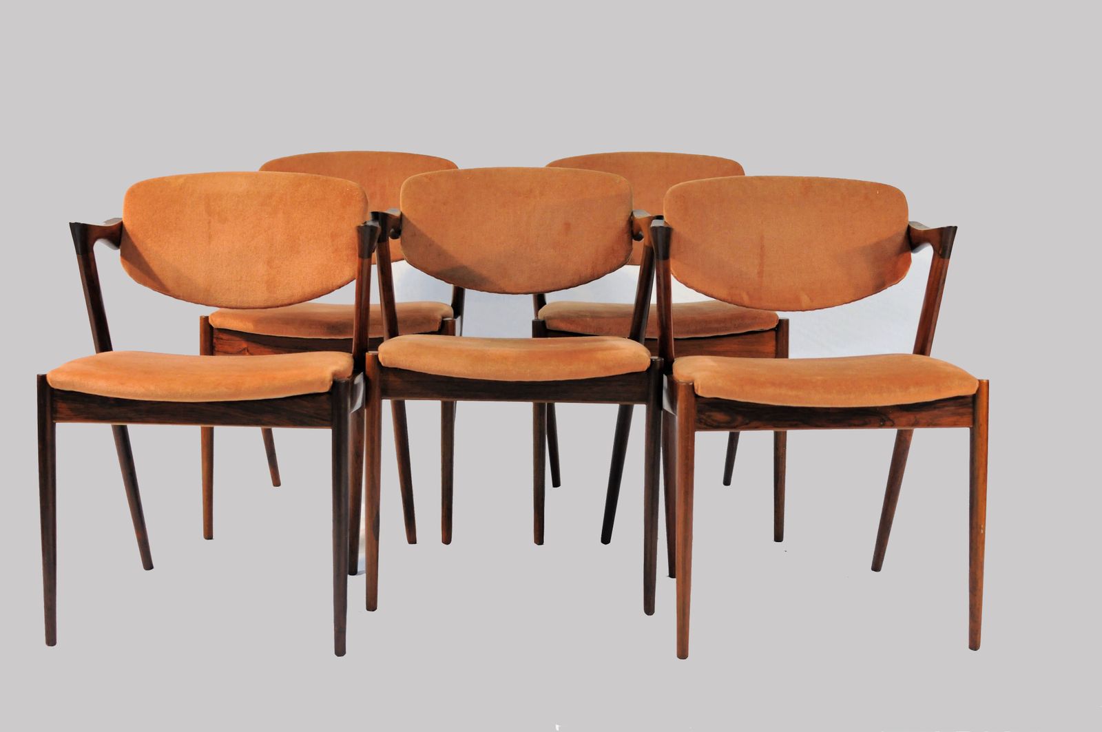 Set Of Six Fully Restored Kai Kristiansen Model 42 Rosewood Dining Chairs Inc. Custom Upholstery 1960's photo for sale
