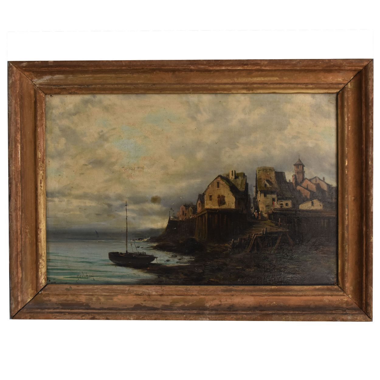 Boat At The Marine Port By Godchaux French School Xi Xth