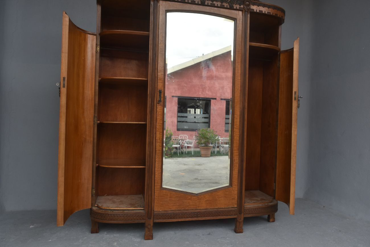 photo for sale 1900 Art Nouveau Mahogany Mirrored Cabinet With Maple Burl