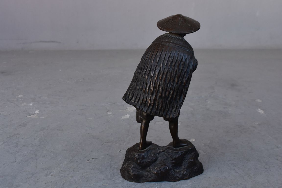 Vietnamese Bronze Peasant In Hat photo 1070.0