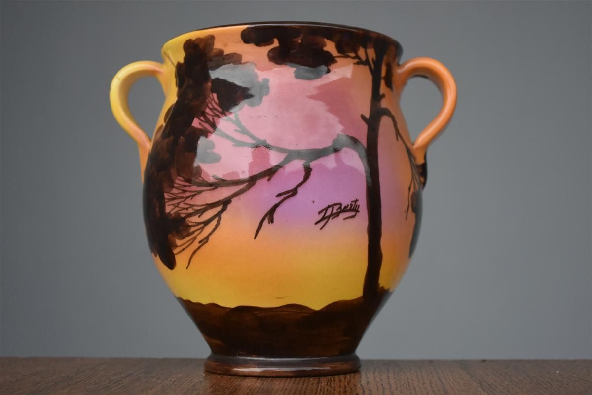 Provençal Earthenware Pot Saint Jean Du Desert Painted Signed C. Berty photo for sale